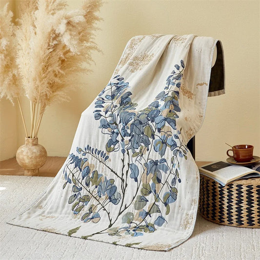 Grand drap de bain en mousseline de coton 4 épaisseurs (80 x 160 cm) – Motifs floraux