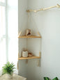Étagère Murale Suspendue en Bois et Macramé - Style Boho