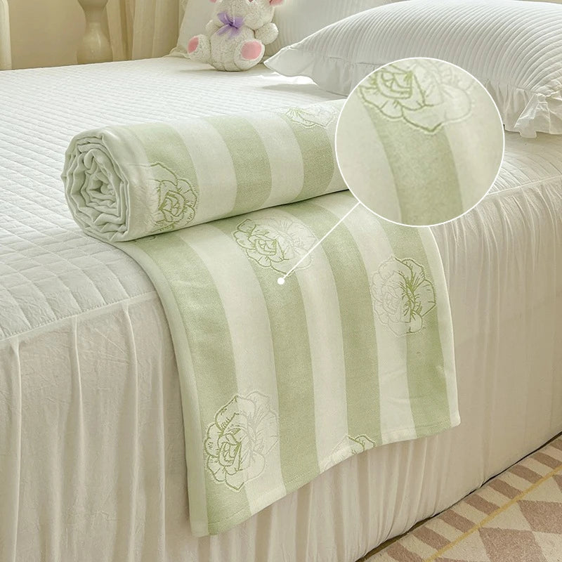 Plaid rafraîchissant en bambou naturel - Motif rayures & jacquard