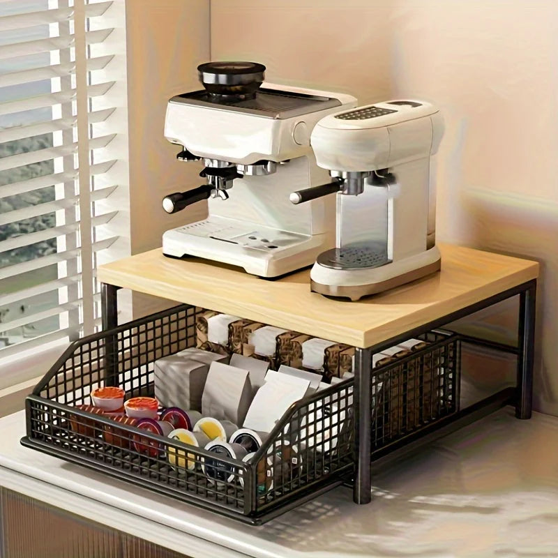 Étagère de rangement 2 niveaux pour plan de travail – Bois & Métal (avec tiroirs)