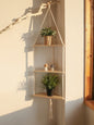 Étagère Murale Suspendue en Bois et Macramé - Style Boho