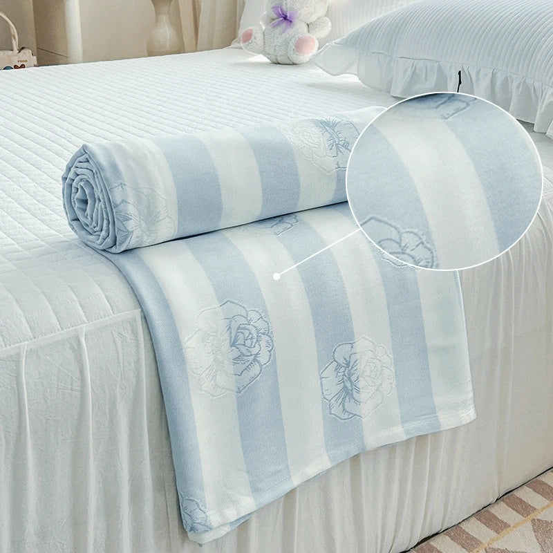 Plaid rafraîchissant en bambou naturel - Motif rayures & jacquard
