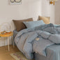 Parure de Lit Style Japonais Motif Écossais en Coton Lavé – Housse de Couette, Drap & Taies d'Oreiller (Parure 4 Pièces)