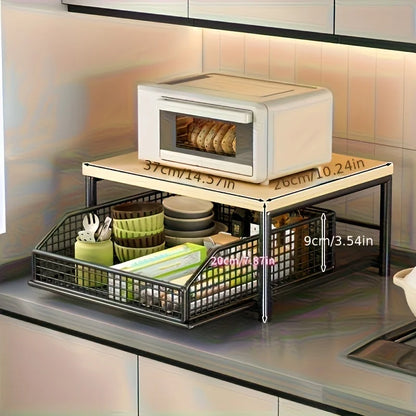 Étagère de rangement 2 niveaux pour plan de travail – Bois & Métal (avec tiroirs)