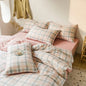 Parure de Lit Style Japonais Motif Écossais en Coton Lavé – Housse de Couette, Drap & Taies d'Oreiller (Parure 4 Pièces)