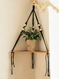 Étagère Murale Suspendue en Bois et Macramé - Style Boho