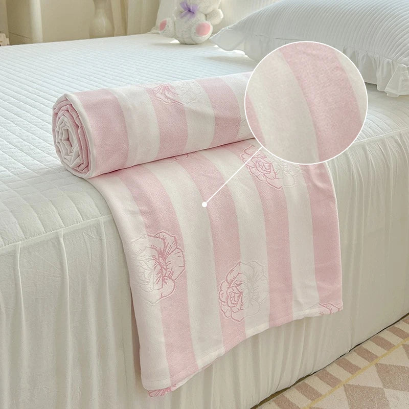 Plaid rafraîchissant en bambou naturel - Motif rayures & jacquard