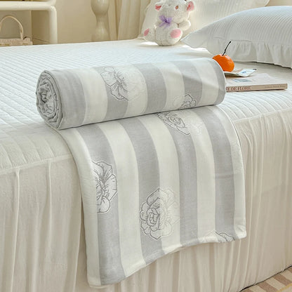 Plaid rafraîchissant en bambou naturel - Motif rayures & jacquard