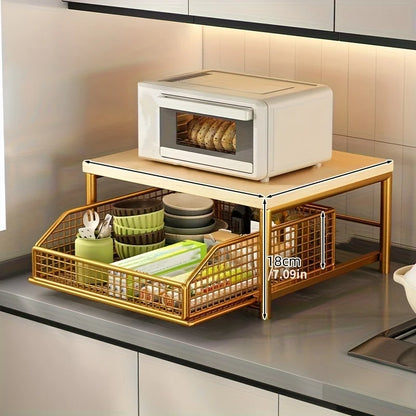 Étagère de rangement 2 niveaux pour plan de travail – Bois & Métal (avec tiroirs)
