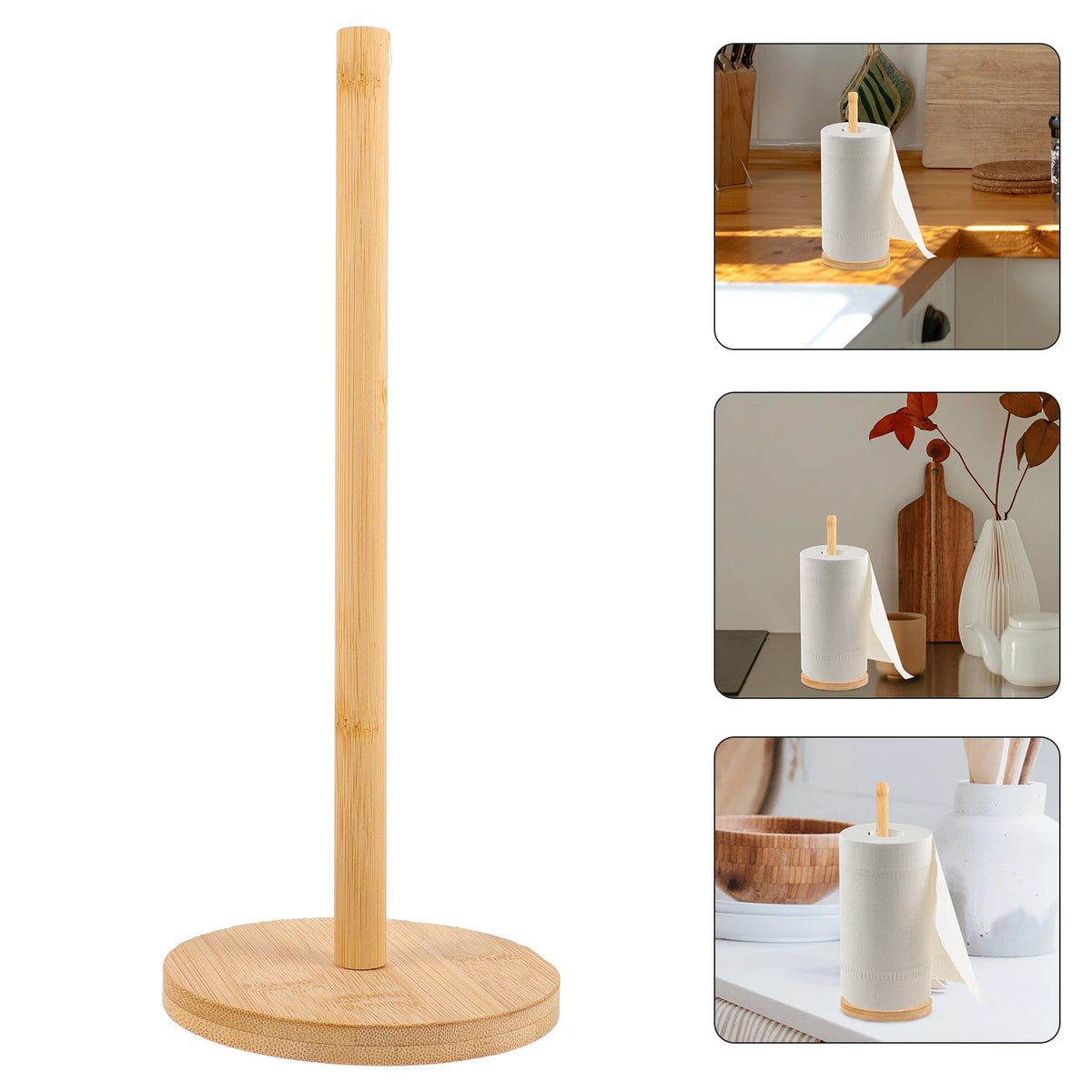 Porte-Essuie-Tout en Bambou Naturel – Support Vertical à Poser pour Cuisine & Salle de Bain