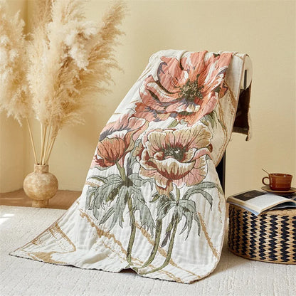 Grand drap de bain en mousseline de coton 4 épaisseurs (80 x 160 cm) – Motifs floraux