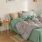 Parure de Lit Style Japonais Motif Écossais en Coton Lavé – Housse de Couette, Drap & Taies d'Oreiller (Parure 4 Pièces)
