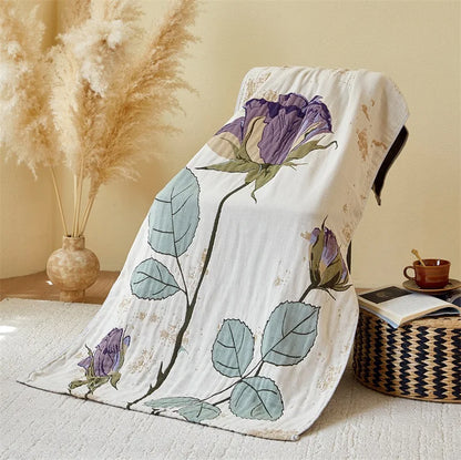 Grand drap de bain en mousseline de coton 4 épaisseurs (80 x 160 cm) – Motifs floraux