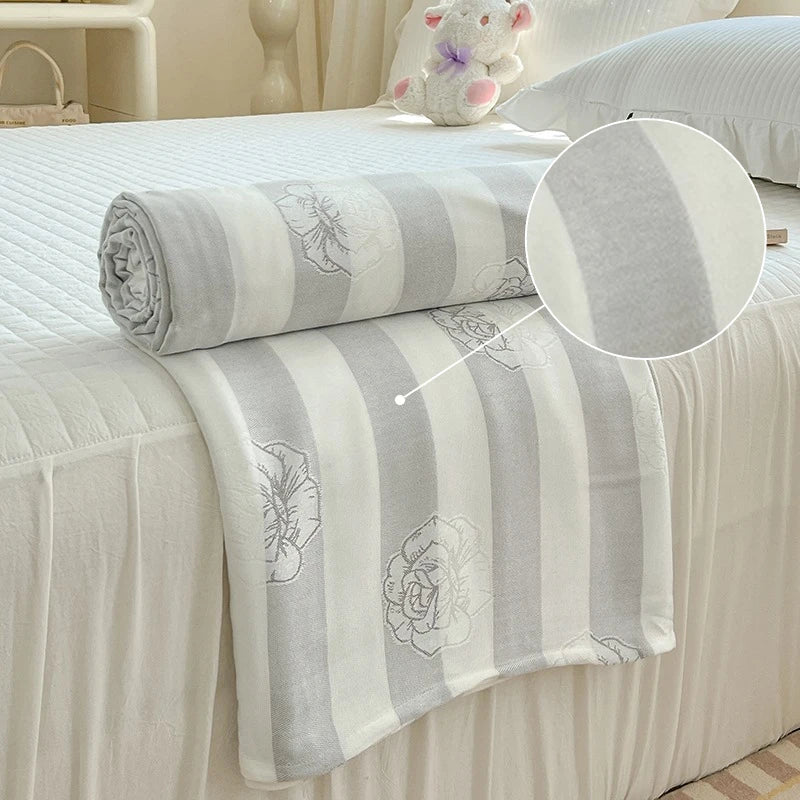 Plaid rafraîchissant en bambou naturel - Motif rayures & jacquard