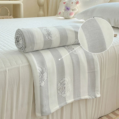 Plaid rafraîchissant en bambou naturel - Motif rayures & jacquard