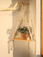 Étagère Murale Suspendue en Bois et Macramé - Style Boho